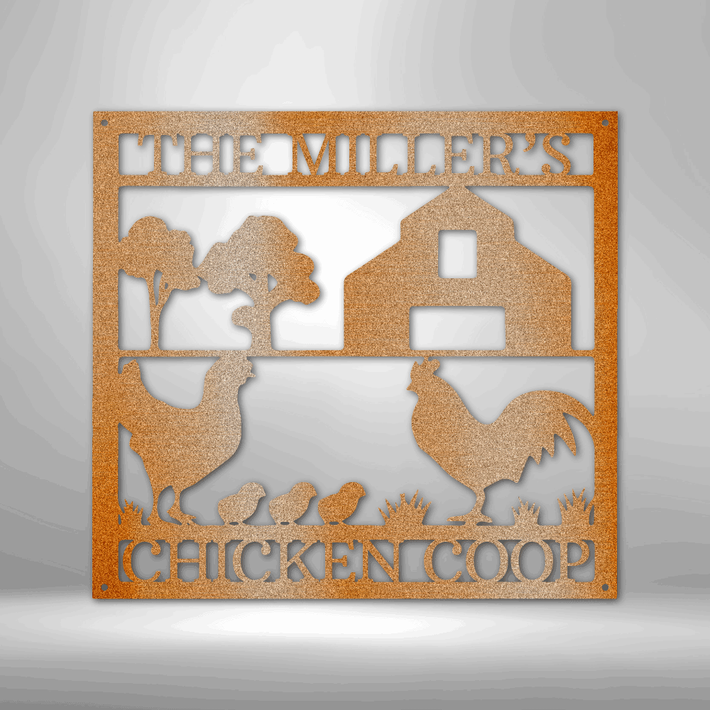 The Miller Chicken Coop Family Sign Monogram - Personalized Steel Sign.