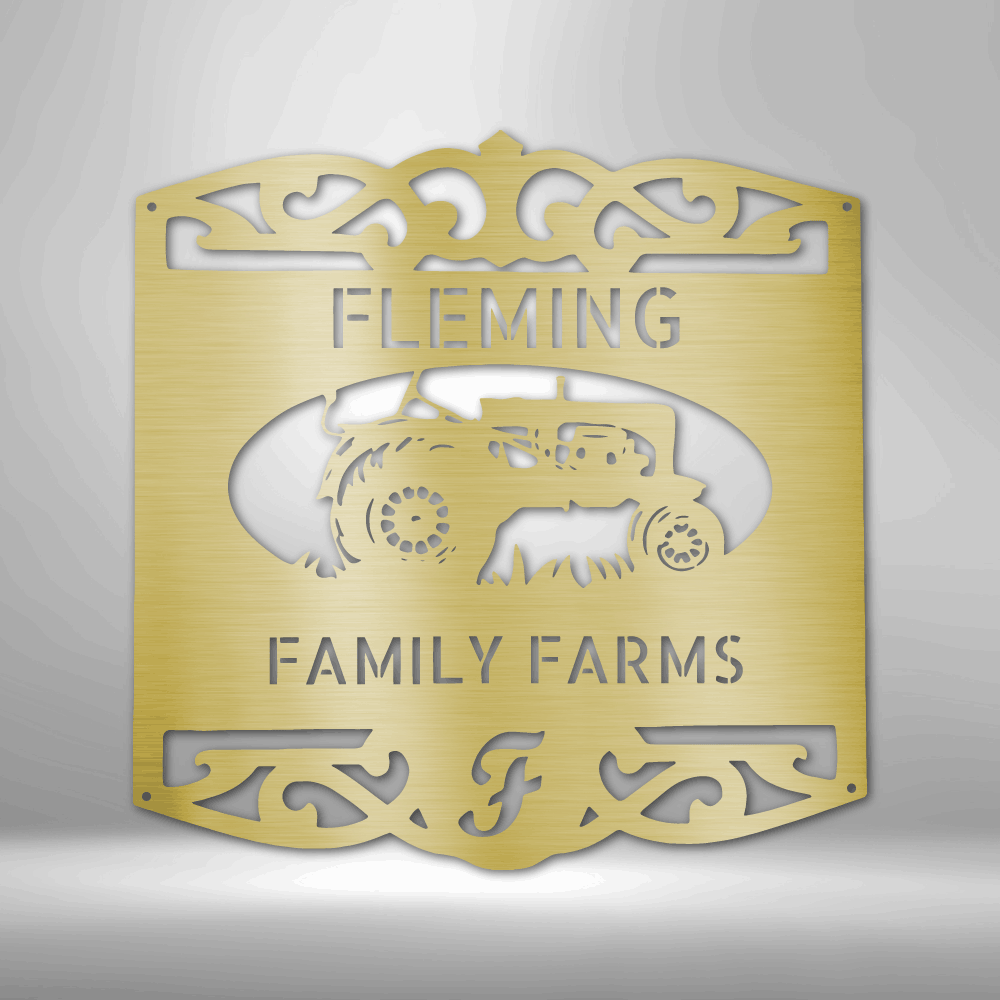 A steel monogram wall art featuring a classic tractor design, perfect for personalized family decor.