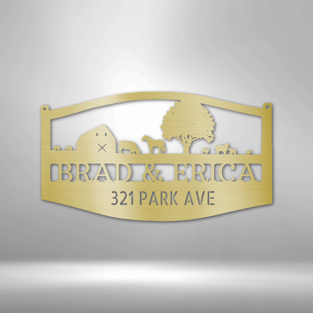 Custom Metal Farm Scene Address Sign with Monogram.