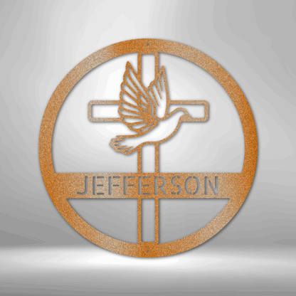 PERSONALIZED Dove and Cross Monogram - Metal Wall Art Decor.