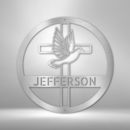 PERSONALIZED Dove and Cross Monogram - Metal Wall Art Decor.