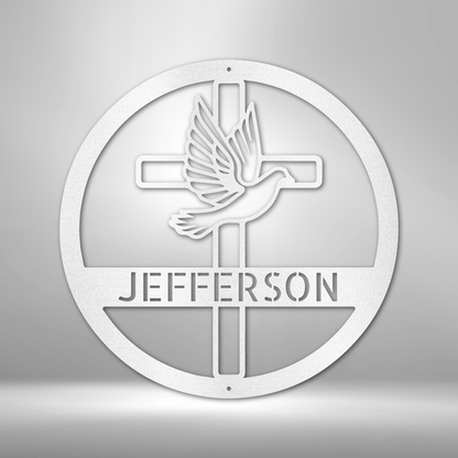 PERSONALIZED Dove and Cross Monogram - Metal Wall Art Decor.