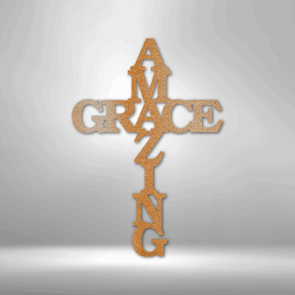 An Amazing Grace Cross - Steel Sign with a unique metal art design gracing the word grace.