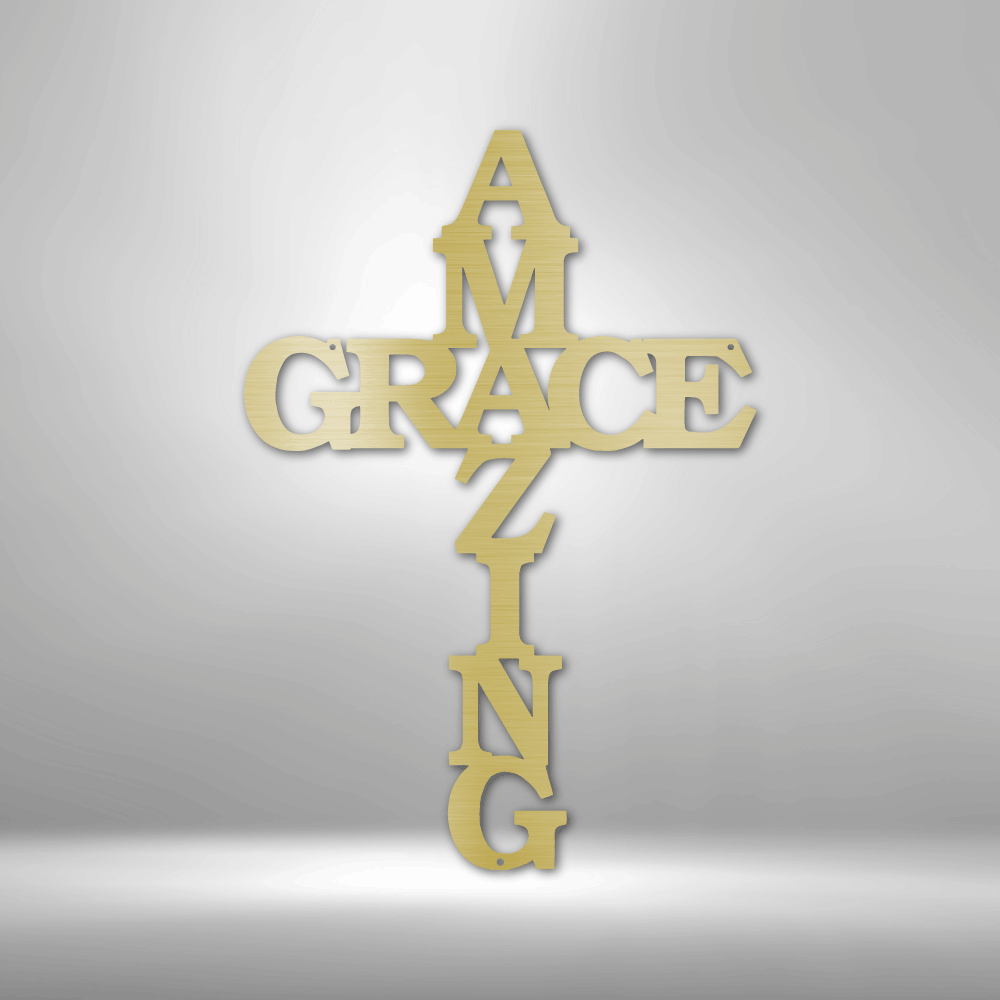 An Amazing Grace Cross - Steel Sign with a unique metal art design gracing the word grace.