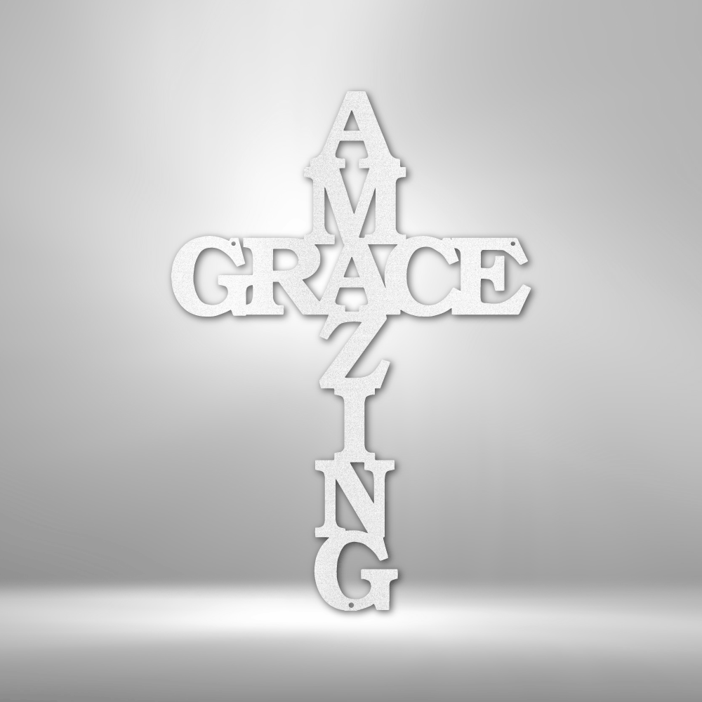 An Amazing Grace Cross - Steel Sign with a unique metal art design gracing the word grace.