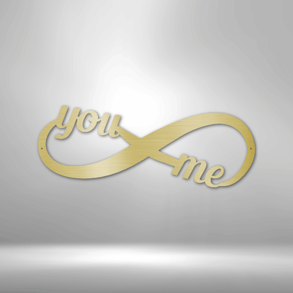 A Personalized Steel Monogram with the words you me on it.