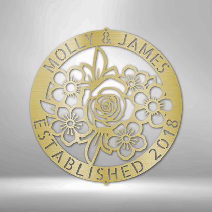 Molly & James adore the UNIQUE Personalized Floral Ring Monogram - Steel Sign from 1989 metal wall art.