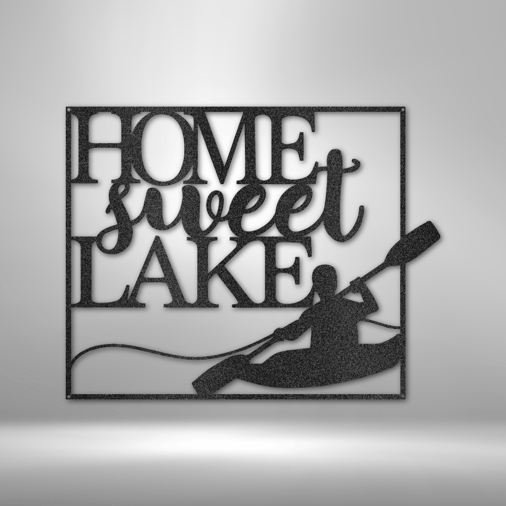 A Metal Wall Art Decor - Steel sign that says home sweet lake.