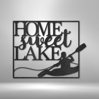 A Metal Wall Art Decor - Steel sign that says home sweet lake.