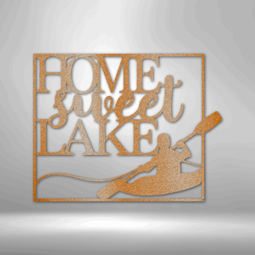 A Metal Wall Art Decor - Steel sign that says home sweet lake.