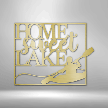 A Metal Wall Art Decor - Steel sign that says home sweet lake.