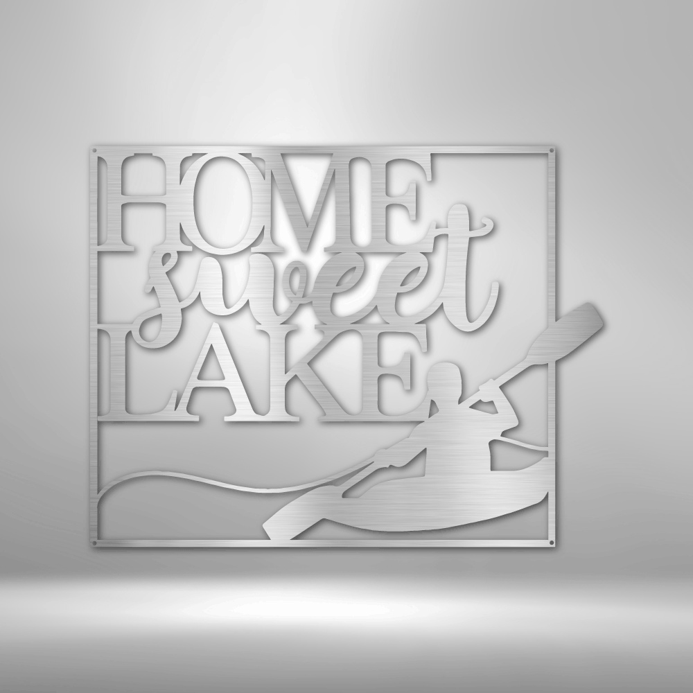 A Metal Wall Art Decor - Steel sign that says home sweet lake.