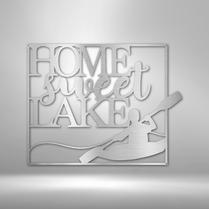 A Metal Wall Art Decor - Steel sign that says home sweet lake.