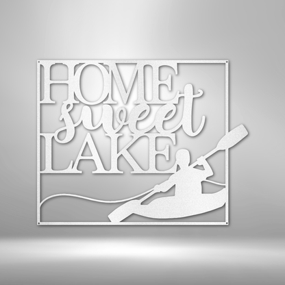 A Metal Wall Art Decor - Steel sign that says home sweet lake.