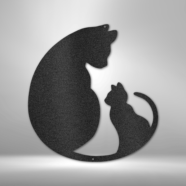 A personalized Steel Sign featuring a Cat Lover silhouette, perfect for durable outdoor metal wall art decor on a brick wall.