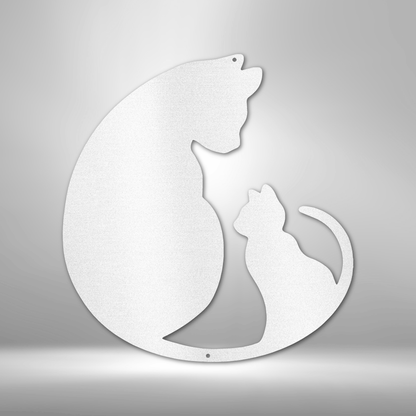 A personalized Steel Sign featuring a Cat Lover silhouette, perfect for durable outdoor metal wall art decor on a brick wall.