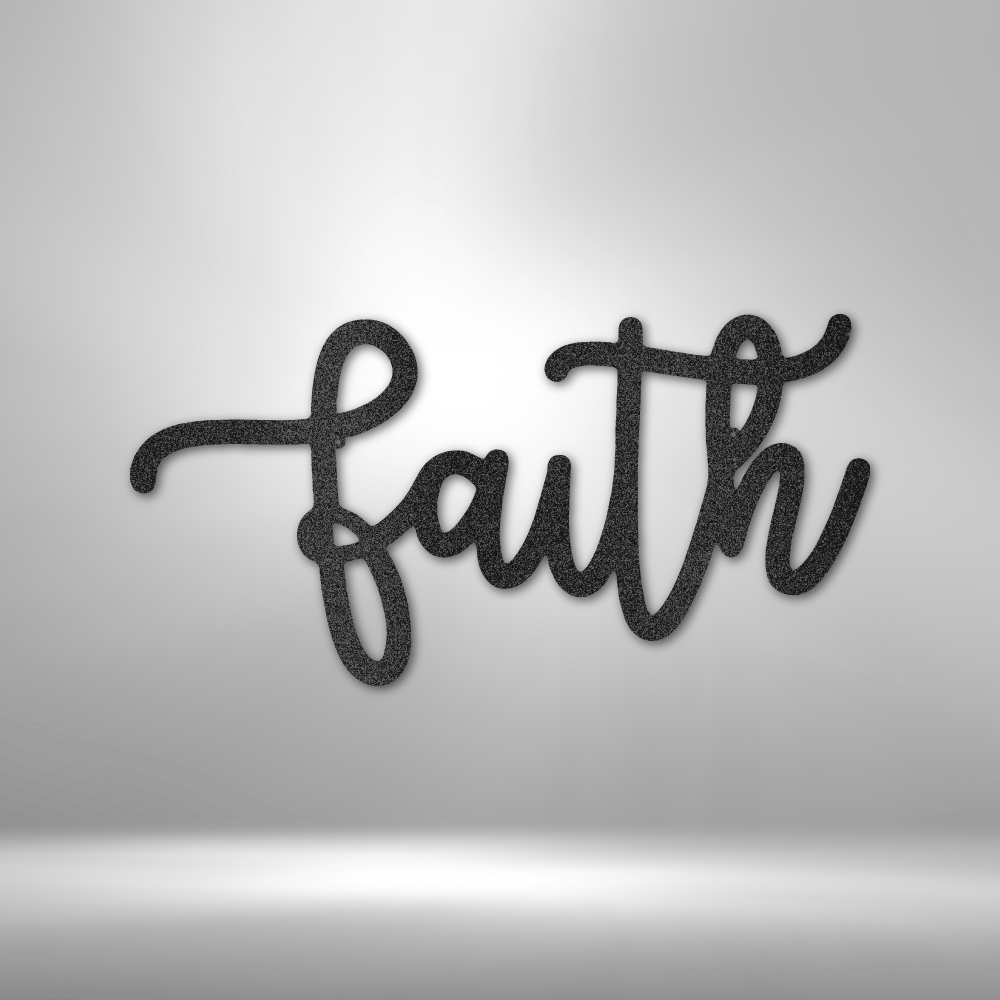 The Faith Script - Personalized Steel Sign on a brick wall.