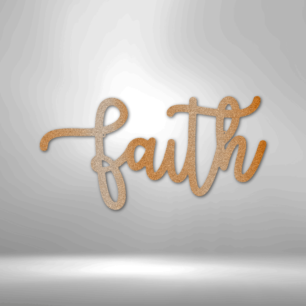 The Faith Script - Personalized Steel Sign on a brick wall.