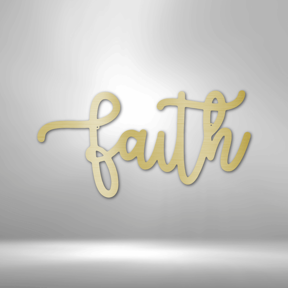 The Faith Script - Personalized Steel Sign on a brick wall.