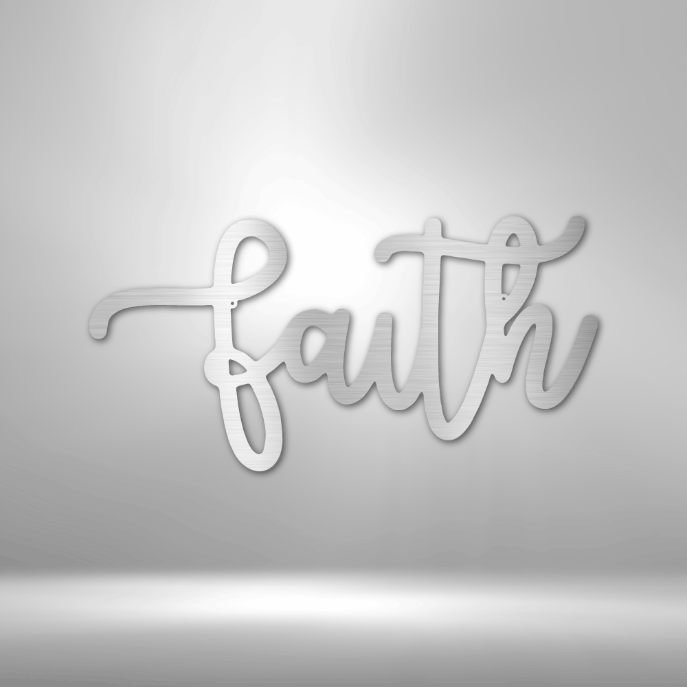 The Faith Script - Personalized Steel Sign on a brick wall.