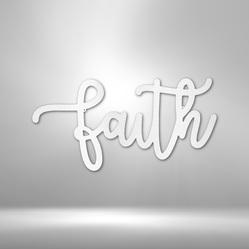 The Faith Script - Personalized Steel Sign on a brick wall.