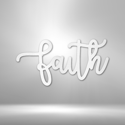 The Faith Script - Personalized Steel Sign on a brick wall.