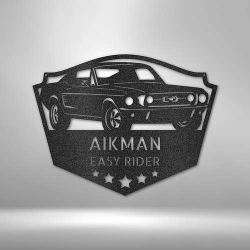 Steel Monogram Garage Decor with a Classic Ford Mustang - personalized for your garage.
