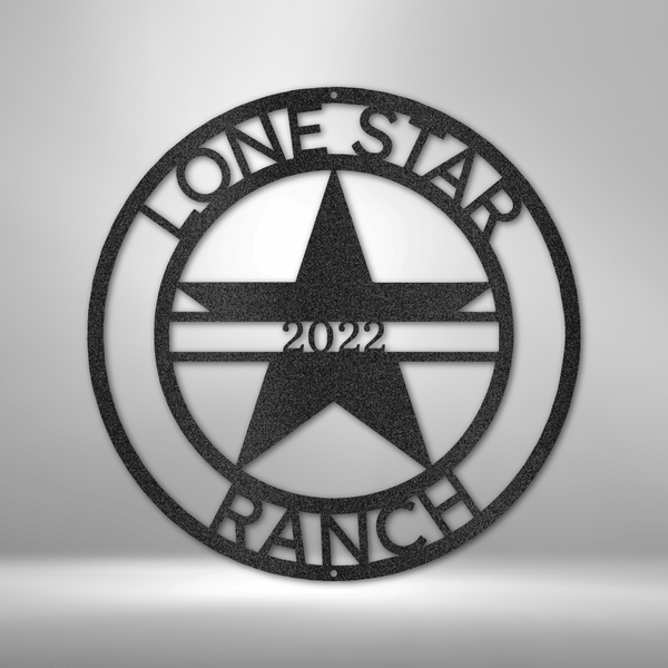 A personalized LoneStar 1 Monogram - Steel Sign on a brick wall.