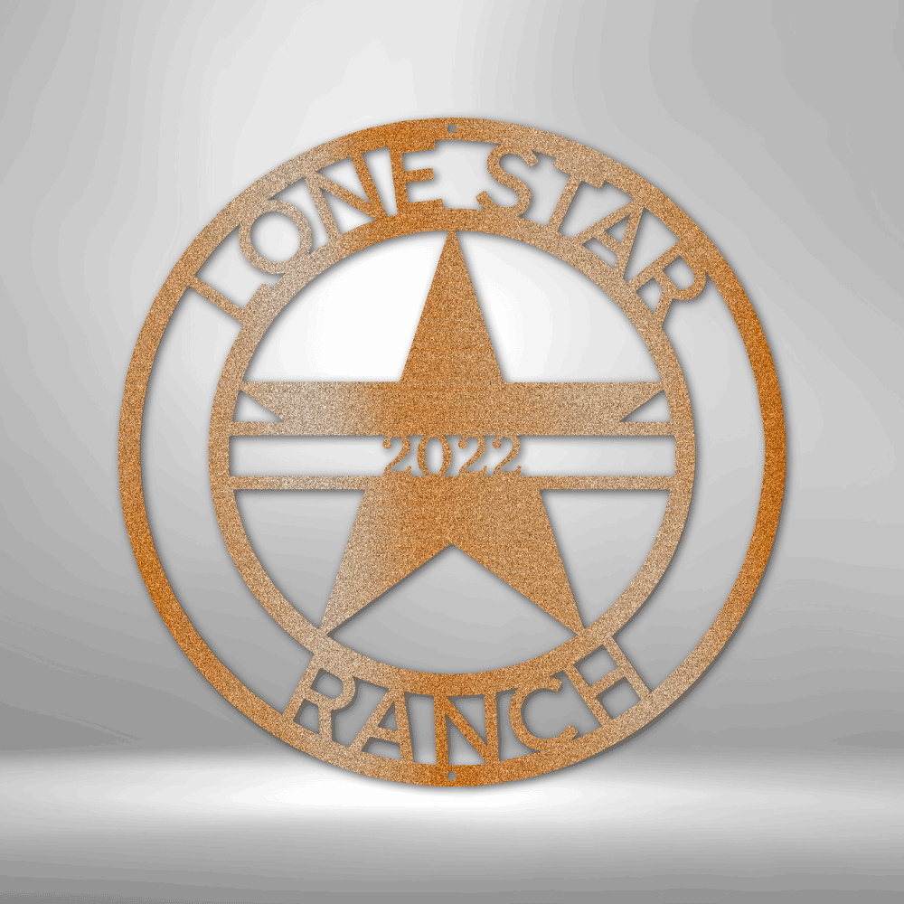 A personalized LoneStar 1 Monogram - Steel Sign on a brick wall.