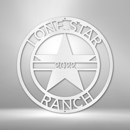 A personalized LoneStar 1 Monogram - Steel Sign on a brick wall.