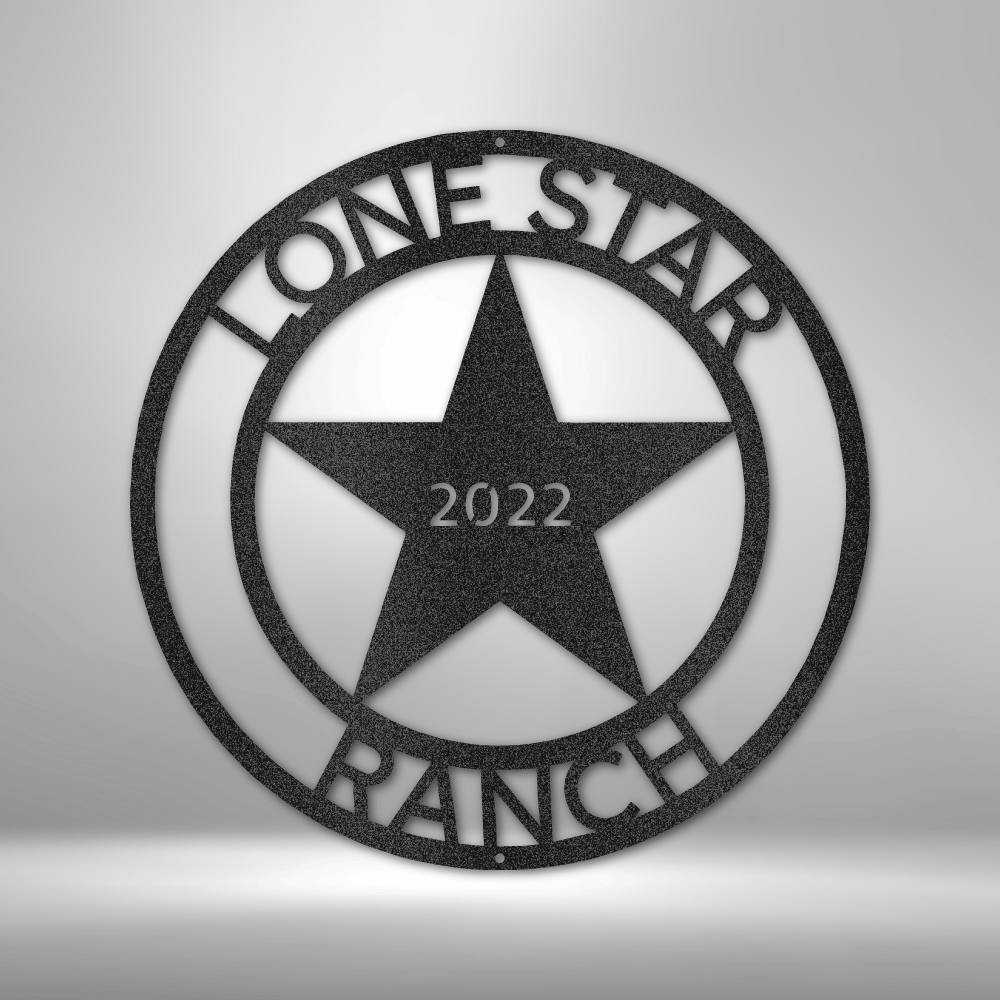 A LoneStar 2 Monogram - Steel Sign on a brick wall, adding an elegant touch to your family decor.