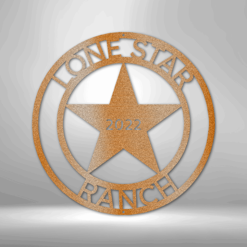 A LoneStar 2 Monogram - Steel Sign on a brick wall, adding an elegant touch to your family decor.