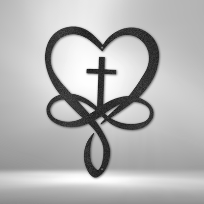 A Unique Love Infinity Cross - Steel Sign with a heart, perfect for personalized family signs.