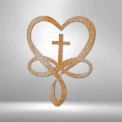 A Unique Love Infinity Cross - Steel Sign with a heart, perfect for personalized family signs.