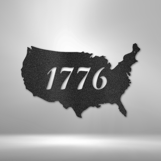 A personalized 1776 steel sign featuring a map of the United States - metal wall art decor at its finest.