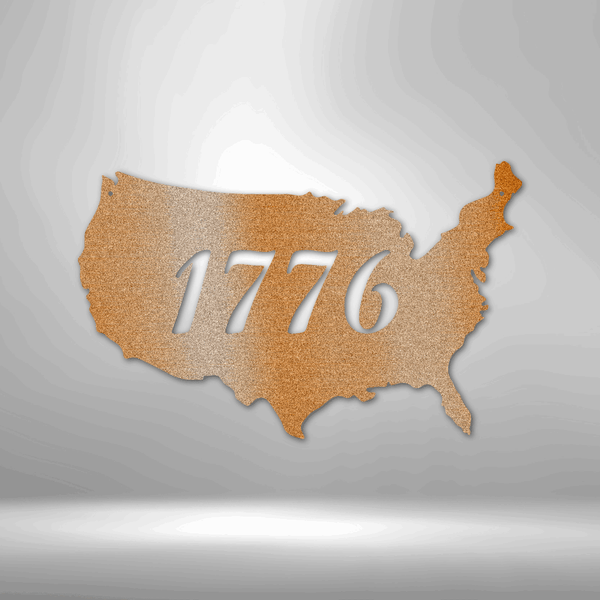 A personalized 1776 steel sign featuring a map of the United States - metal wall art decor at its finest.