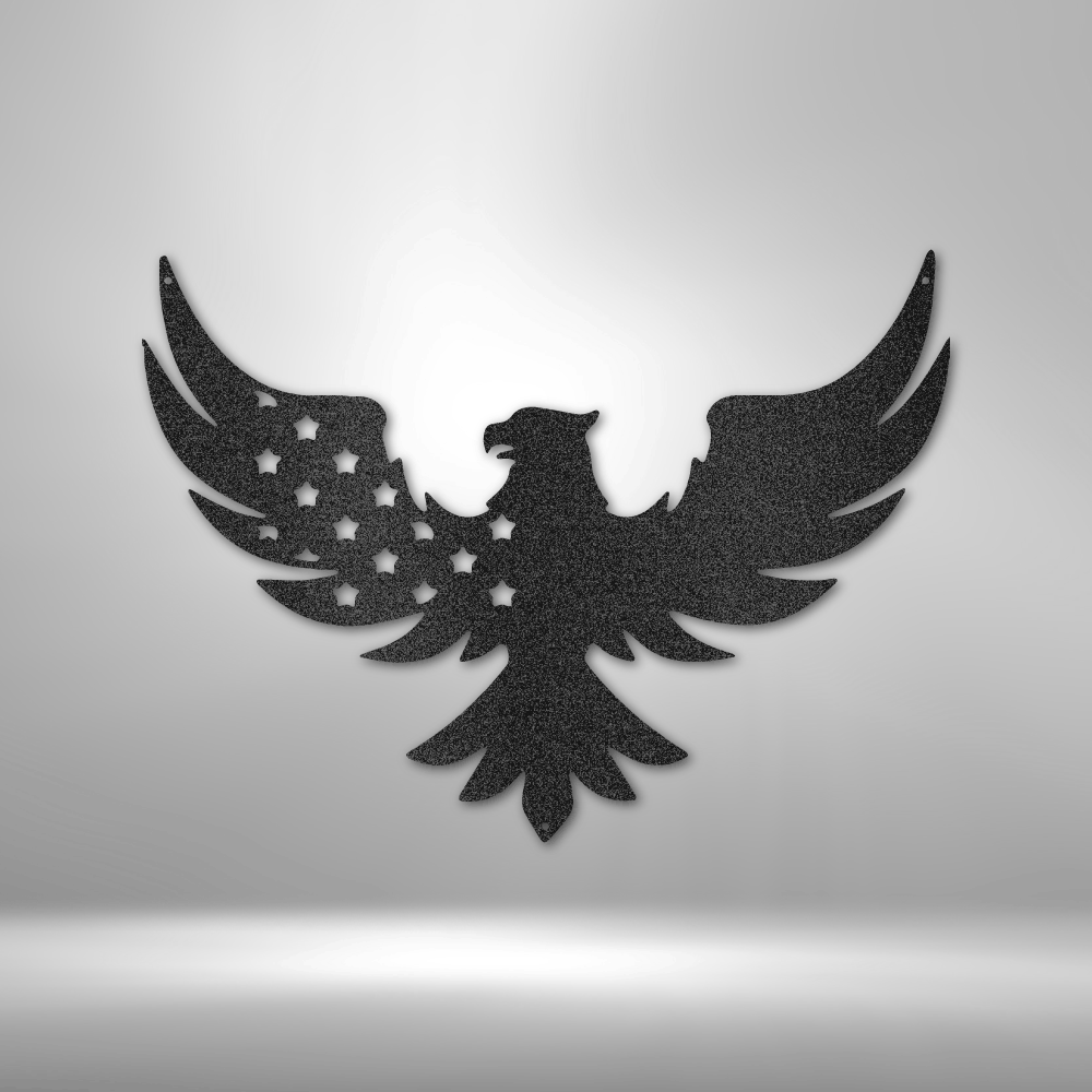 A Unique Metal Art Gift: Patriotic Eagle - Steel Sign on a brick wall.