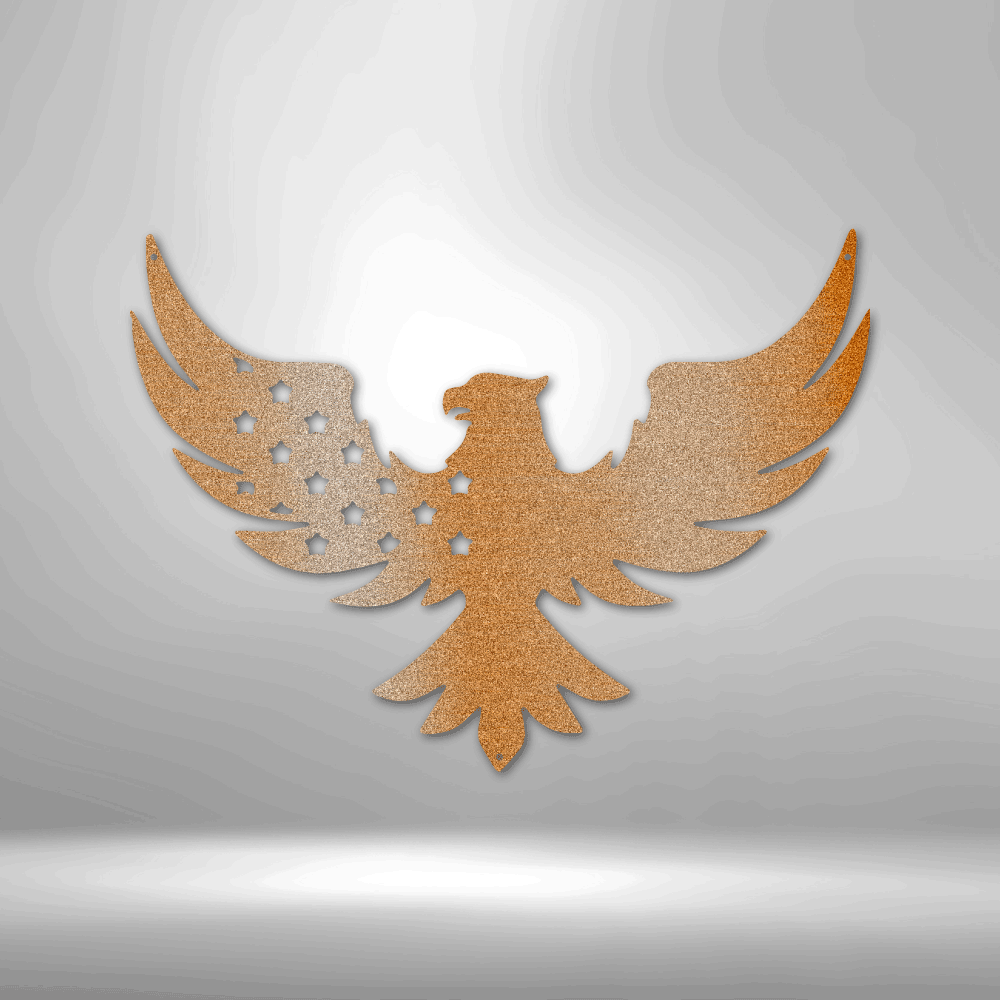 A Unique Metal Art Gift: Patriotic Eagle - Steel Sign on a brick wall.