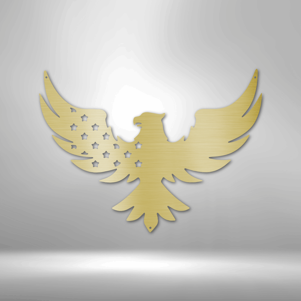 A Unique Metal Art Gift: Patriotic Eagle - Steel Sign on a brick wall.