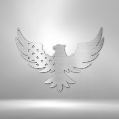 A Unique Metal Art Gift: Patriotic Eagle - Steel Sign on a brick wall.