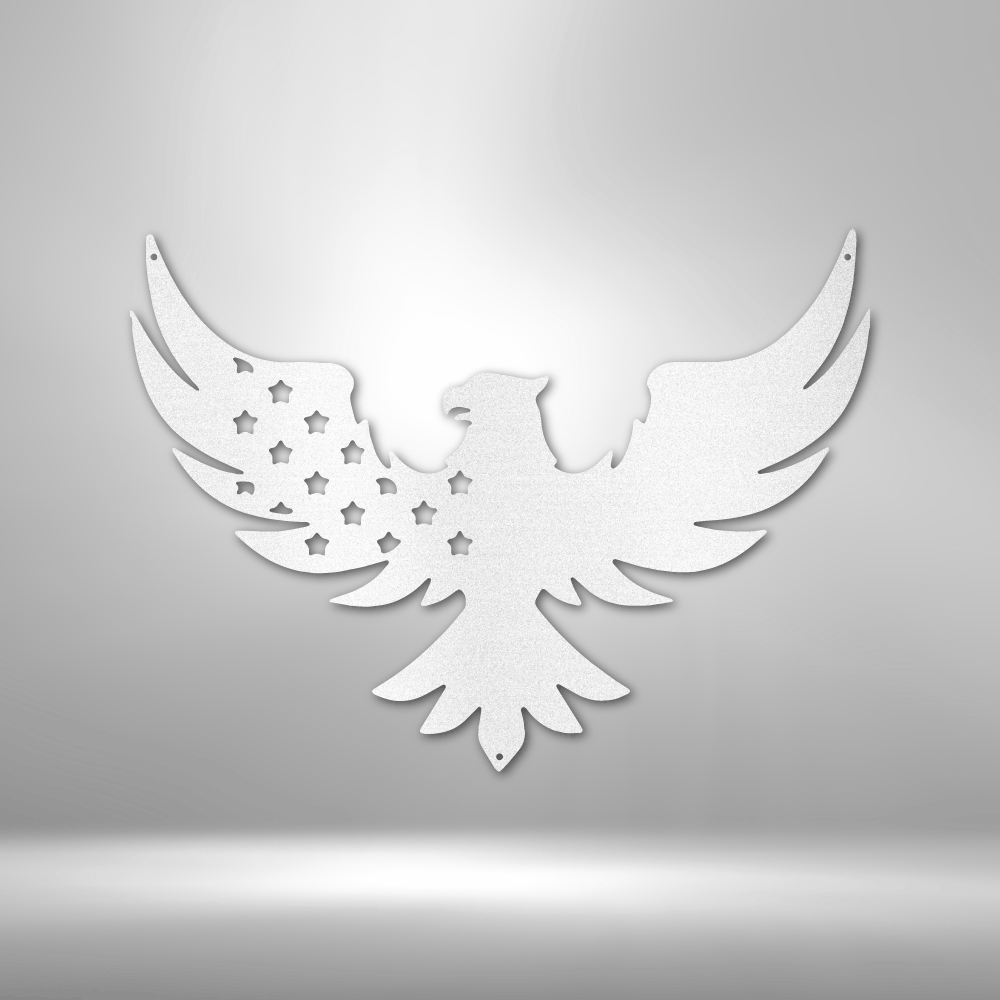 A Unique Metal Art Gift: Patriotic Eagle - Steel Sign on a brick wall.