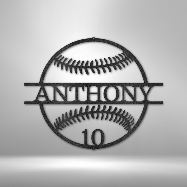 Personalized Metal Wall Art Decor - Unique Metal Art Gift with Personalized Name and Number Baseball motif.