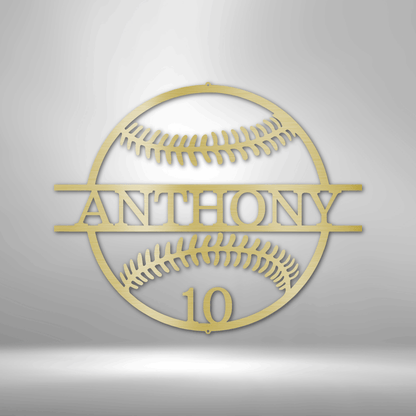 Personalized Metal Wall Art Decor - Unique Metal Art Gift with Personalized Name and Number Baseball motif.