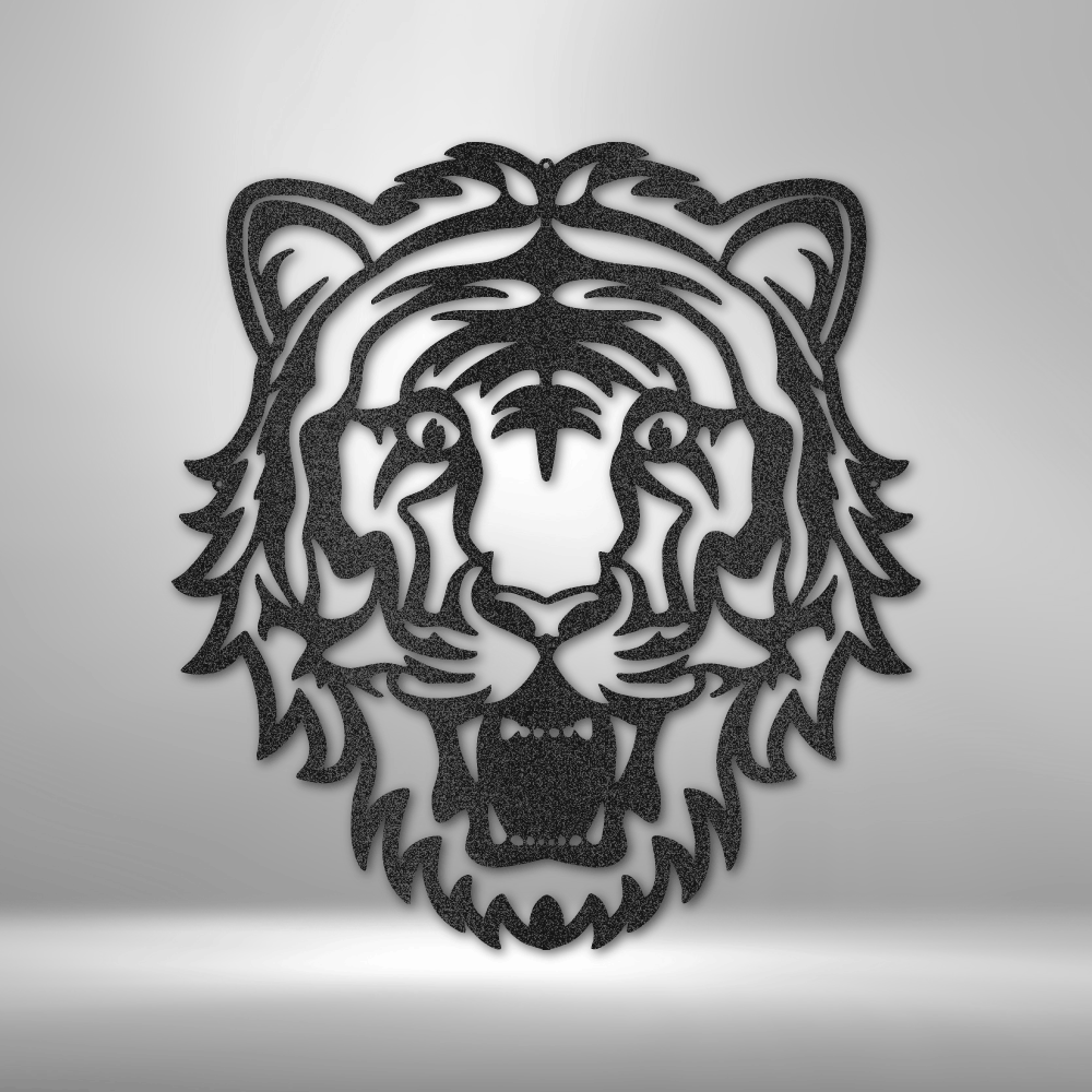 Eye of the Tiger - Durable Metal Sign on a wooden background.