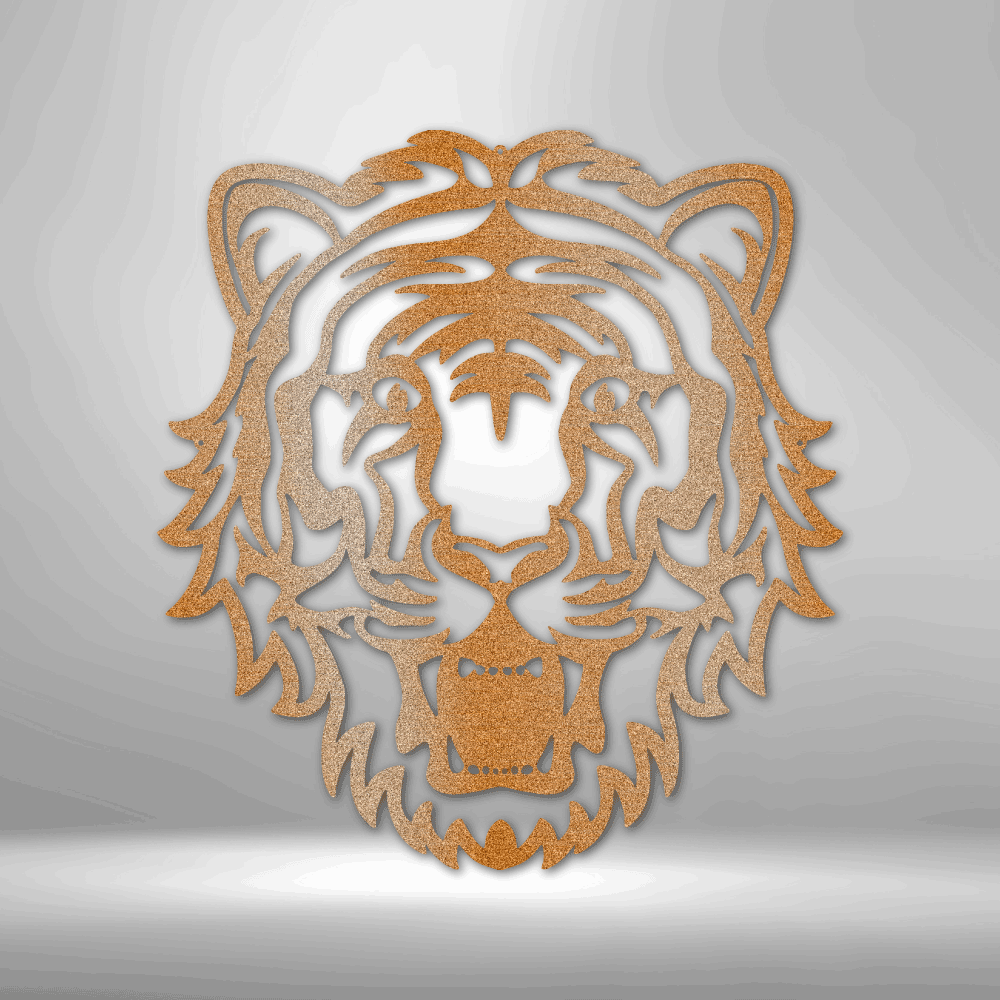 Eye of the Tiger - Durable Metal Sign on a wooden background.