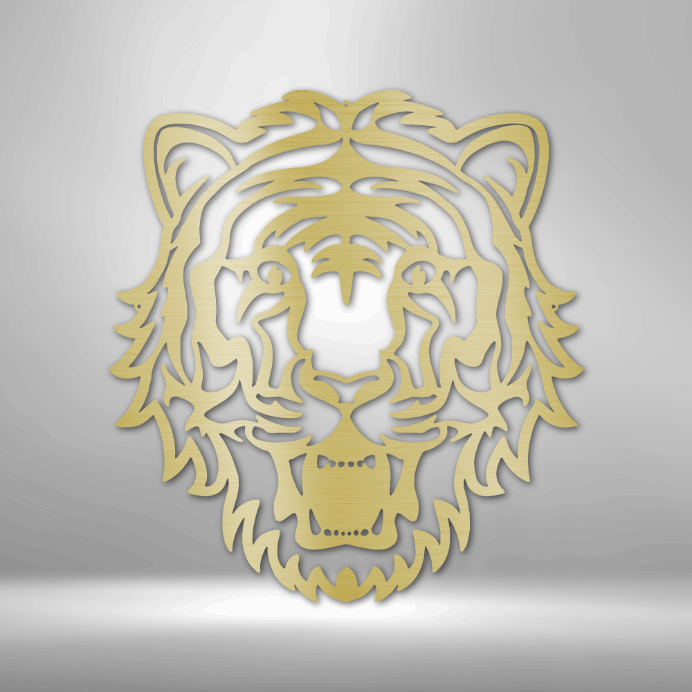 Eye of the Tiger - Durable Metal Sign on a wooden background.