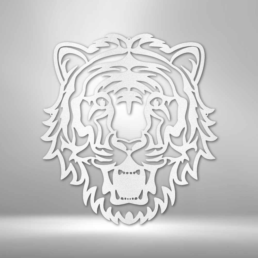 Eye of the Tiger - Durable Metal Sign on a wooden background.