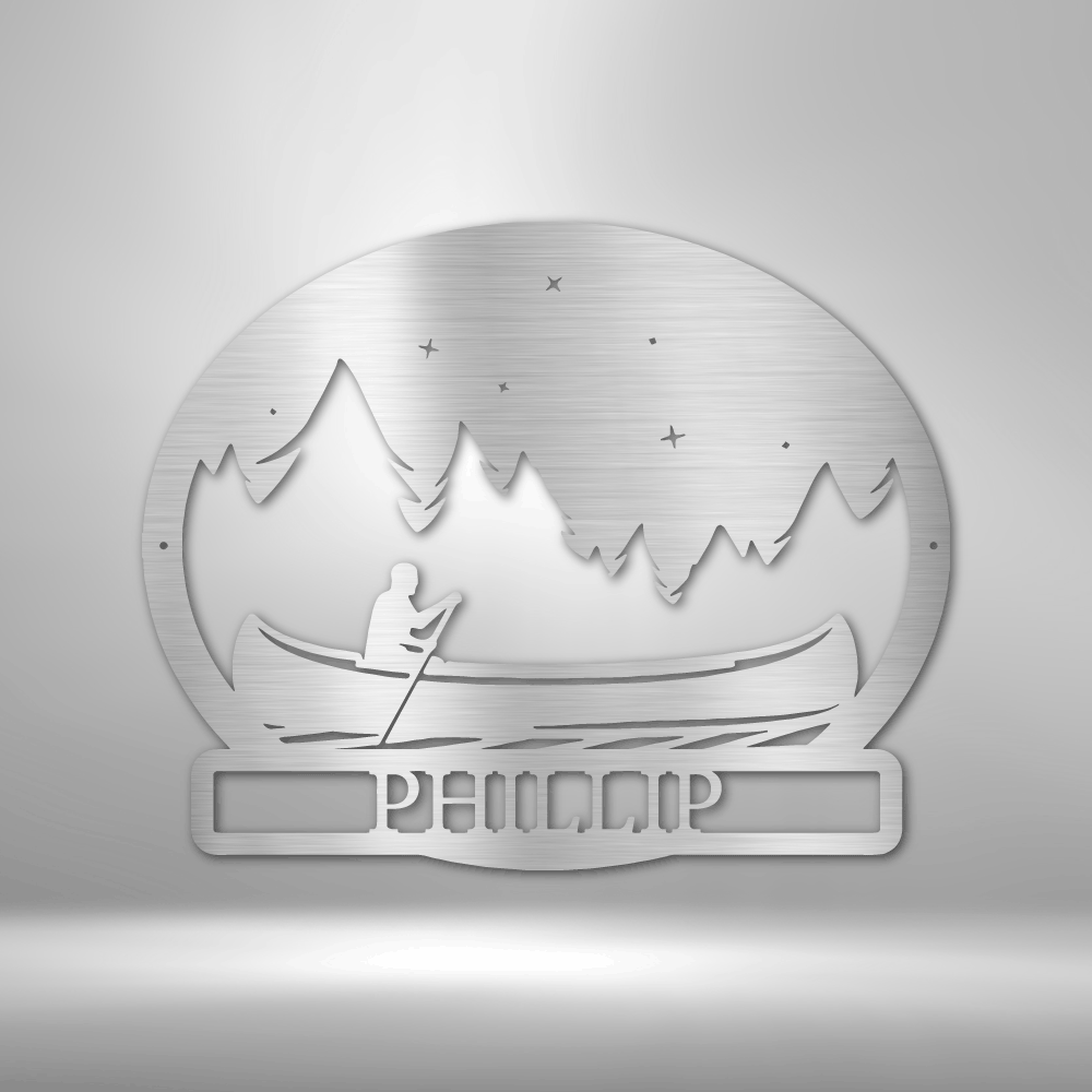 A unique snow globe featuring the Midnight Rowing Monogram, enhanced with a custom handmade metal wall art decor.