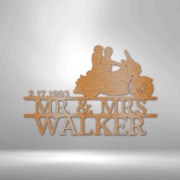 Mr&Mrs Anniversary/Wedding motorcycle couple personalized steel monogram garage sign.