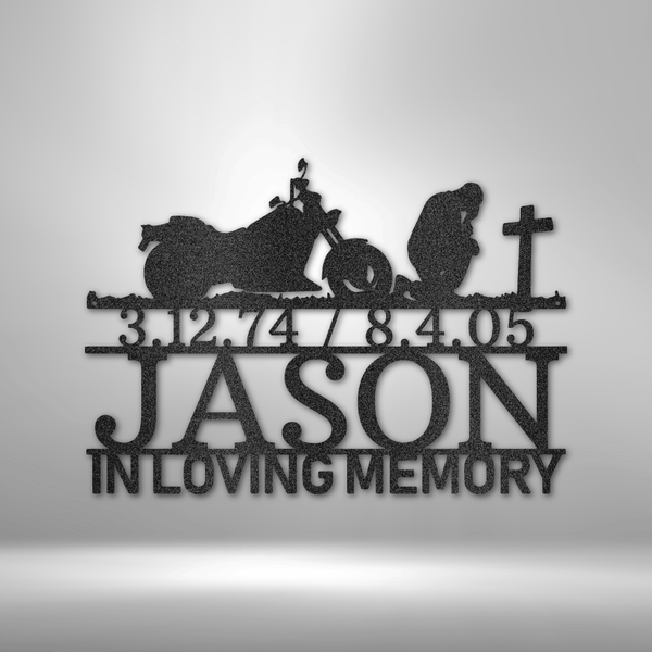 Jason's personalized garage sign commemorates his friend's memory with a classic car motorcycle svg.